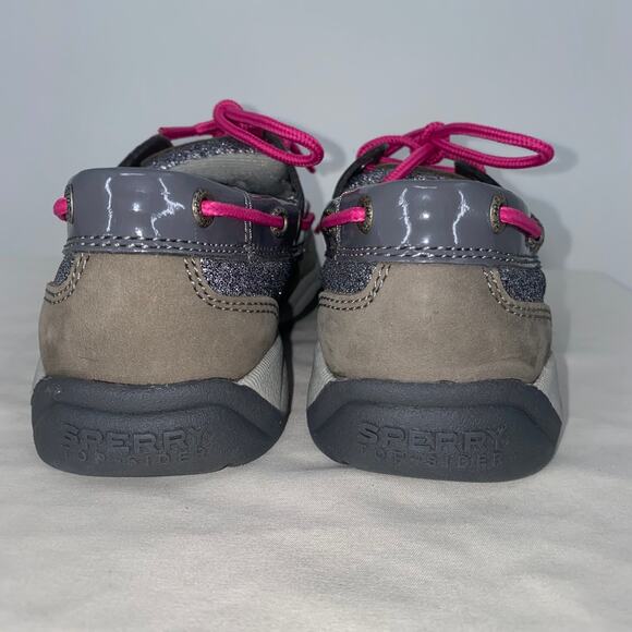 Sperry Girls Intrepid Leather Grey & Pink Loafers Size 2 - Picture 4 of 9